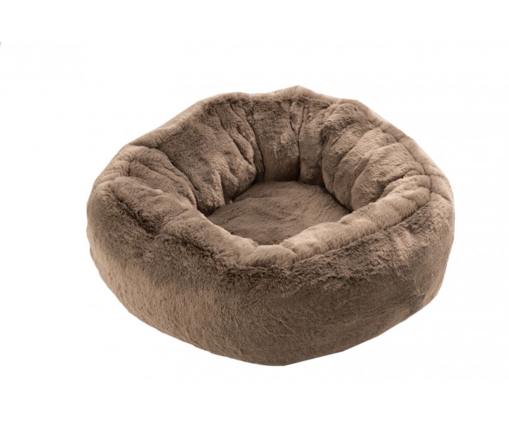 Taupe chlupatý kulatý pelíšek pro kočičku Rondi - Ø 50*19 cm J-Line by Jolipa