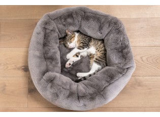 Taupe chlupatý kulatý pelíšek pro kočičku Rondi - Ø 50*19 cm