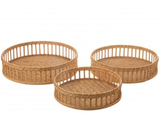Set 3ks bambusových podnosů s okrajem Bamboi - Ø 47 * 13 cm