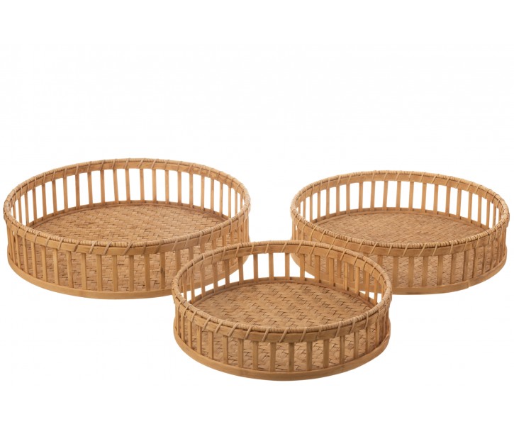 Set 3ks bambusových podnosů s držadly Bamboi - Ø 47 * 13 cm