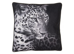 Černý polštář s hlavou leoparda - 45*45 cm