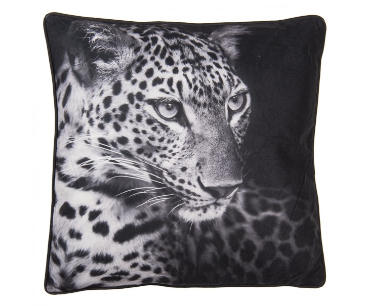 Černý polštář s hlavou leoparda - 45*45 cm Clayre & Eef