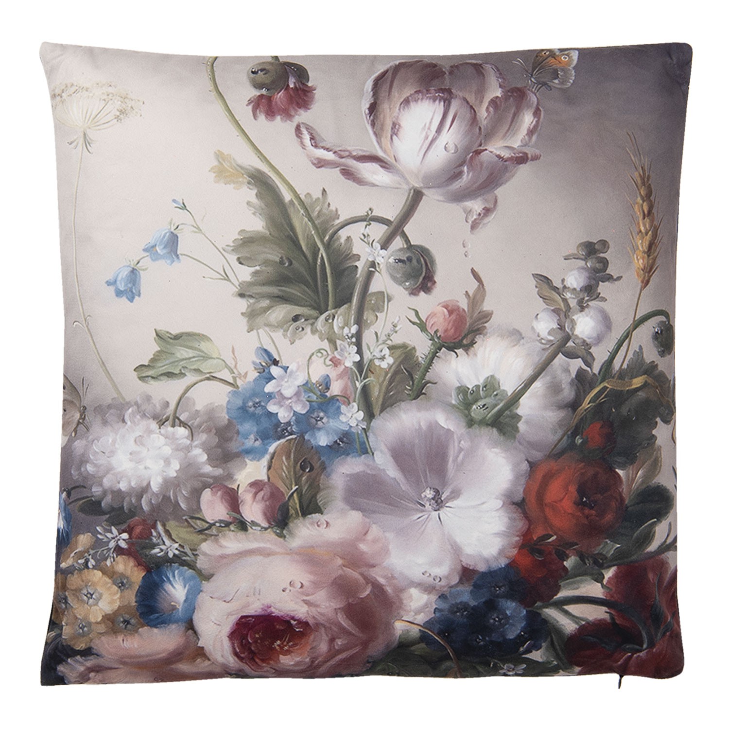 Šedivý polštář s motivem tulipánů a pivoněk s výplní - 45*45 cm Clayre & Eef Šedivý polštář s motivem tulipánů a pivoněk s výplní - 45*45 cm Clayre & Eef