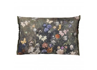 Zelený vintage barevný polštář s květy a motýly - 60*40 cm