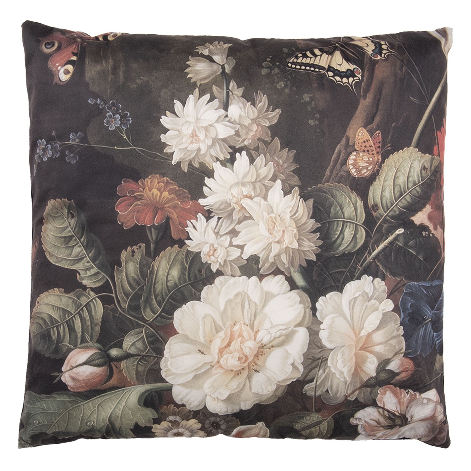 Tmavě modrý polštář s motivem květin a motýlů s výplní - 45*45 cm Clayre & Eef Tmavě modrý polštář s motivem květin a motýlů s výplní - 45*45 cm Clayre & Eef