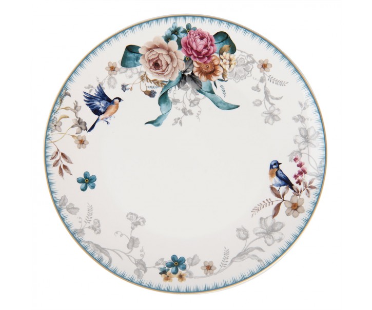 Jídelní talíř s motivem květin a ptáčka Pivoine - Ø 26*2 cm Clayre & Eef