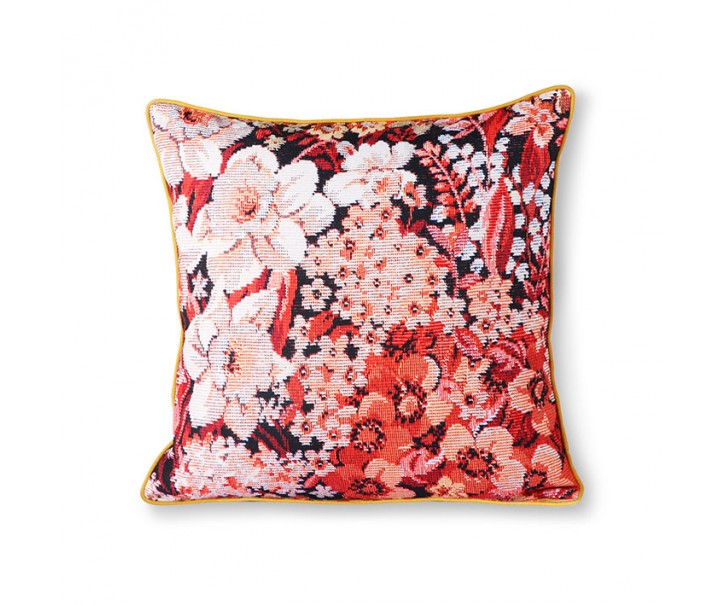 Květinový korálovo okrový polštář Floral - 50*50cm