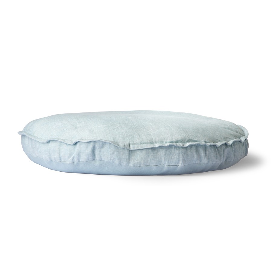 Modrý lněný kulatý podsedák Ice Blue - Ø 60 *5cm HKLIVING Modrý lněný kulatý podsedák Ice Blue - Ø 60 *5cm HKLIVING