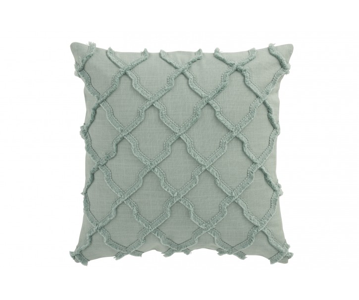 Mintový bavlněný polštář s třásněmi Rhombuses - 43*43 cm J-Line by Jolipa