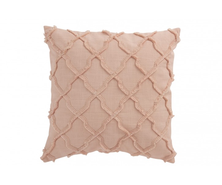 Růžový bavlněný polštář s třásněmi Rhombuses - 43*43 cm J-Line by Jolipa