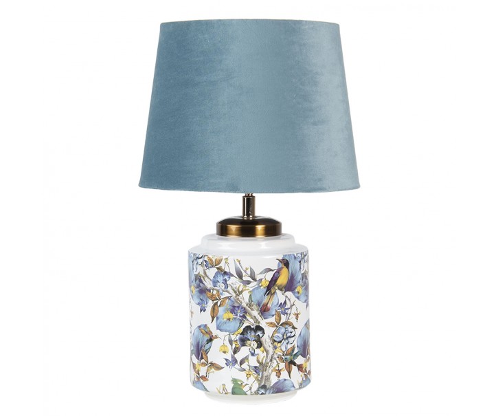Bílo modrá stolní lampa s ptáčky - Ø 25*41 cm / E27 Clayre & Eef