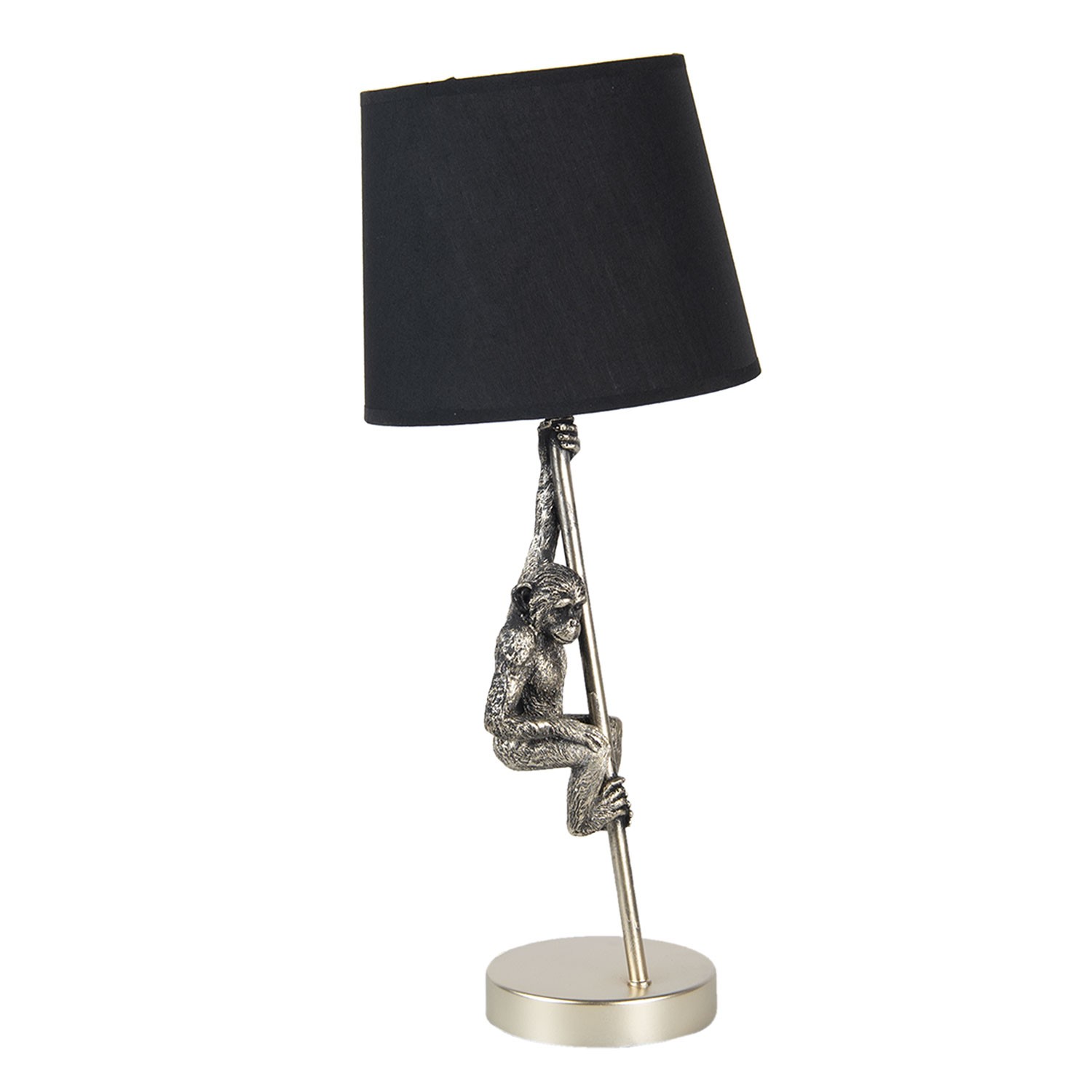 Stříbrno černá stolní lampa s opicí - Ø 20*49 cm E27 Clayre & Eef Stříbrno černá stolní lampa s opicí - Ø 20*49 cm E27 Clayre & Eef