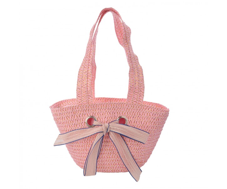 Růžová dětská plážová taška s dvěma uchy a mašlí - 22*15 cm Clayre & Eef