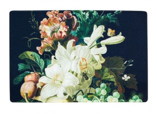 Černá rohožka s květy a ovocem Liliana - 75*50*1cm