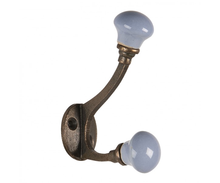Nástěnný kovový háček s modrou knopkou - 5*3*9 cm Clayre & Eef