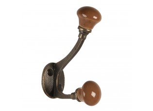 Nástěnný kovový háček s hnědou knopkou - 5*3*9 cm