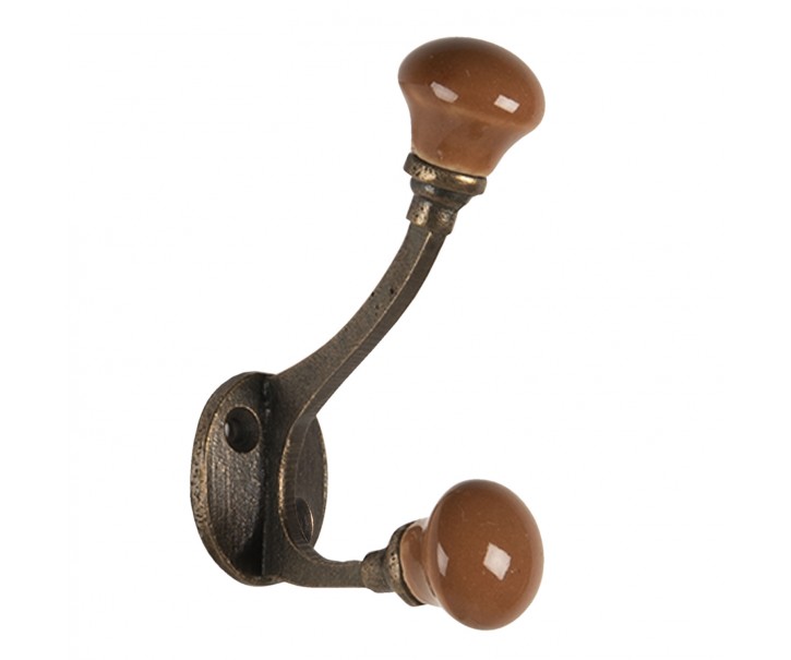 Nástěnný kovový háček s hnědou knopkou - 5*3*9 cm Clayre & Eef