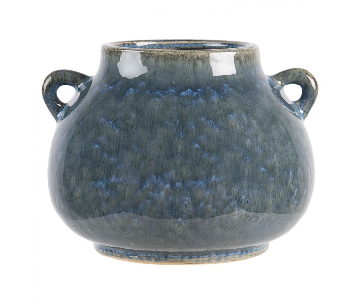 Modro zelený obal na květináč Flora s uchy - 21*20*16 cm Clayre & Eef