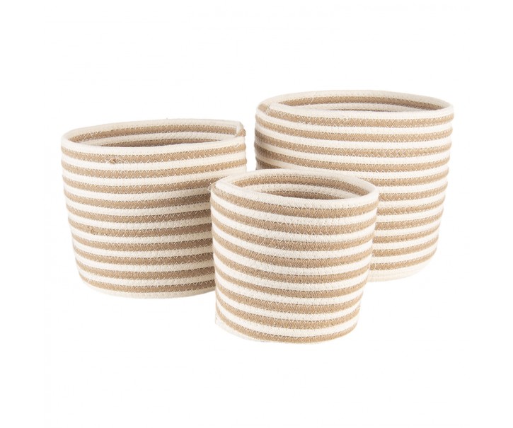 Sada 3 hnědo bílých košíků - Ø 26*24 / Ø 23*21 / Ø 19*18 cm Clayre & Eef