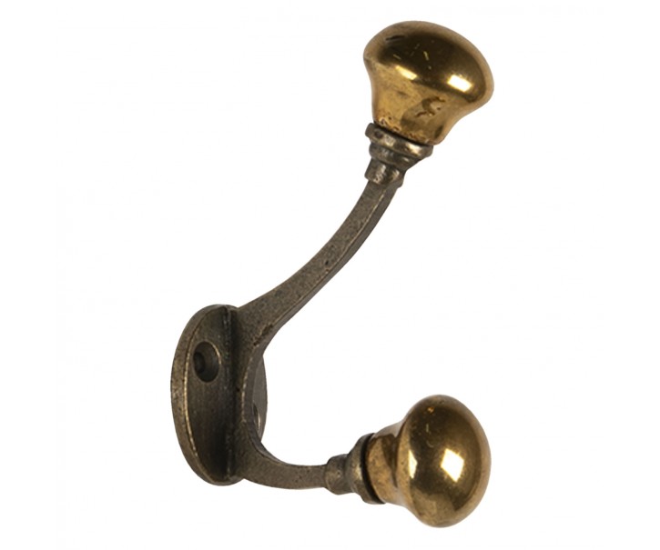 Nástěnný litinový háček se zlatými koncovkami - 3*5*9 cm Clayre & Eef