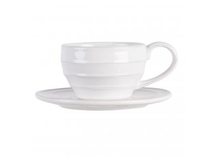 Bílý vroubkovaný šálek s podšálkem Romantic Intense - Ø 16*8 cm