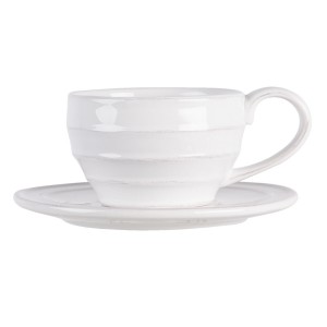 Bílý vroubkovaný šálek s podšálkem Romantic Intense - Ø 16*8 cm