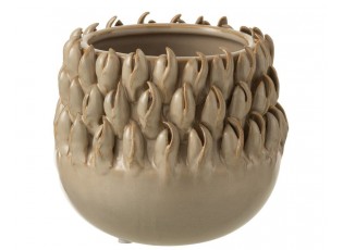 Béžovo-šedý keramický obal na květináč Ibiza - Ø 15*14cm