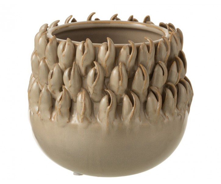 Béžovo-šedý keramický obal na květináč Ibiza - Ø 15*14cm J-Line by Jolipa