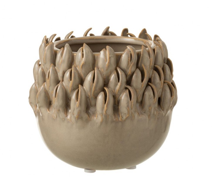 Béžovo-šedý keramický obal na květináč Ibiza - Ø 13*12cm J-Line by Jolipa