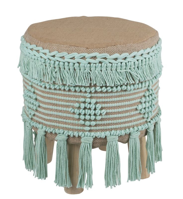 Béžovo - mintová stolička / podnožka Fringe mint - Ø 37*45cm