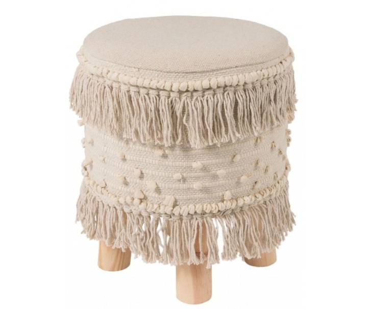 Stolička - podnožka Rond Ibiza Creme - Ø 35 * 40 cm J-Line by Jolipa