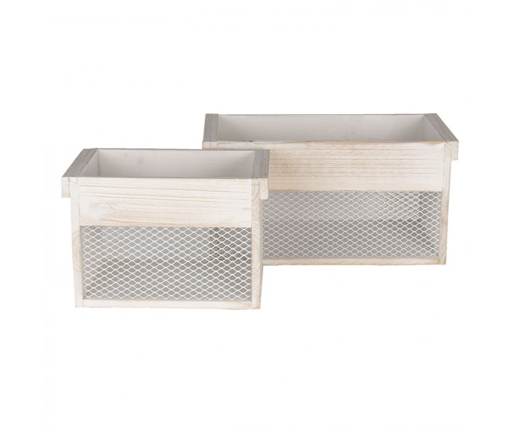 Dřevěný úložný box s bílou patinou ( 2 ks ) - 18*18*12 / 15*15*11 cm Clayre & Eef