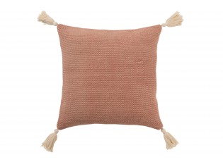 Staro-růžový bavlněný polštář se střapci Crocheted - 45*45 cm
