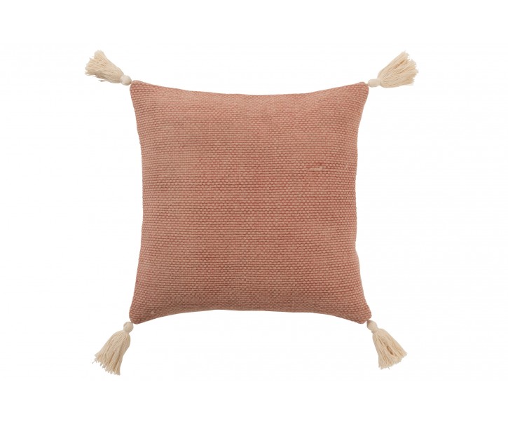 Staro-růžový bavlněný polštář se střapci Crocheted - 45*45 cm J-Line by Jolipa