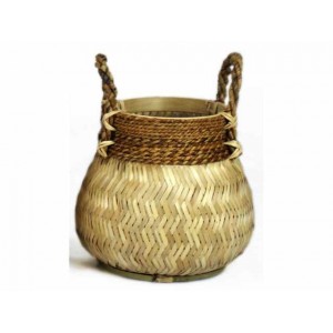 Přírodní bambusový košík s uchy - Ø34*24 cm