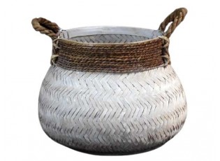Bílý bambusový koš s uchy Valen - Ø46*35cm