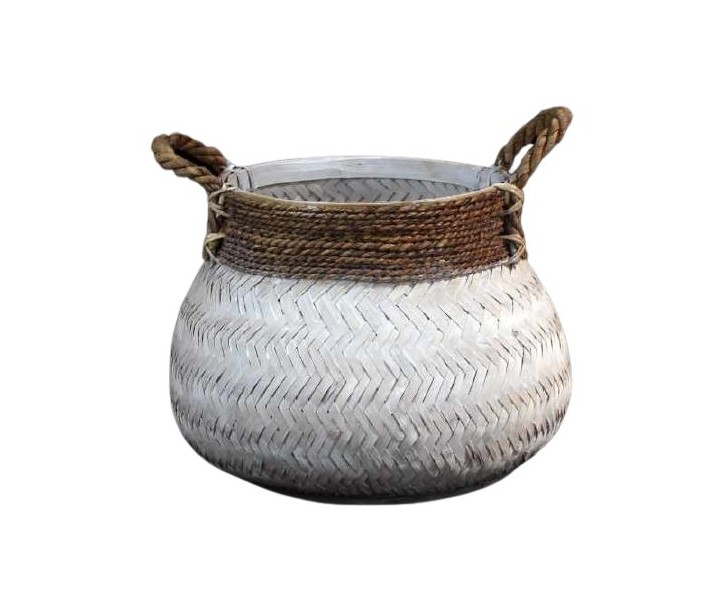 Bílý bambusový koš s uchy Valen - Ø46*35cm Van der Leeden