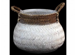 Bílý bambusový koš s uchy Valen - Ø46*35cm