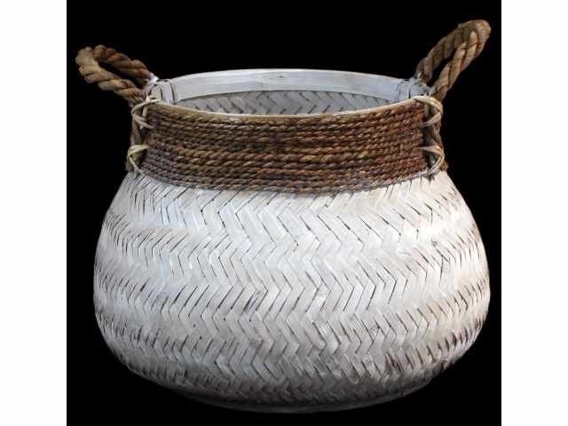 Bílý bambusový koš s uchy Valen - Ø46*35cm Van der Leeden Bílý bambusový koš s uchy Valen - Ø46*35cm Van der Leeden