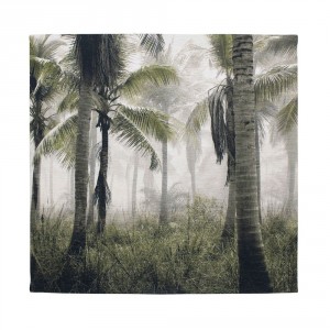 Nástěnný sametový panel s palmami Palm green - 45*45*1cm