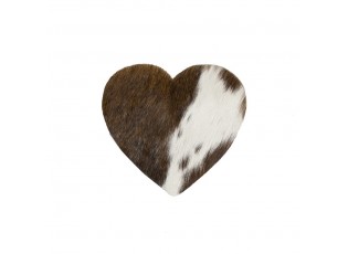 Bílo-hnědý podtácek srdce Love z hovězí kůže Brown - 14*14*0,3 cm