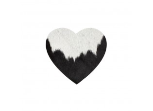Bílo-černý podtácek srdce Love z hovězí kůže Black - 14*14*0,3 cm