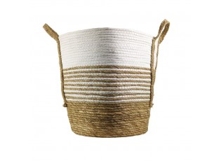 Jutový bílo hnědý pletený košík s uchy - 28*20*27 cm