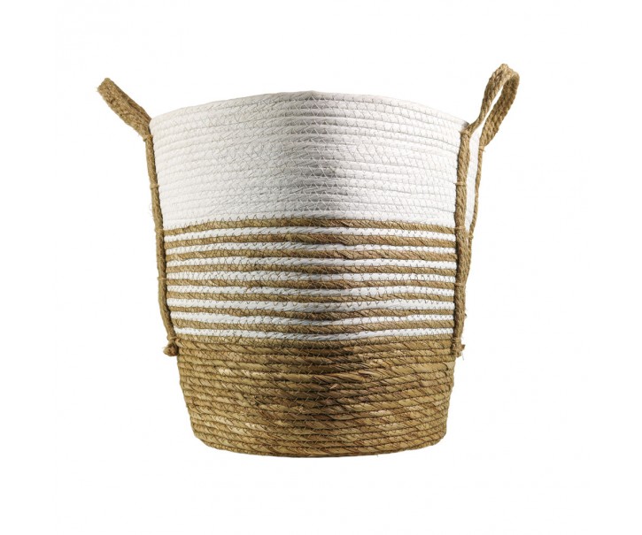 Jutový bílo hnědý pletený košík s uchy ( 1ks) - 28*20*27 cm Mars & More 