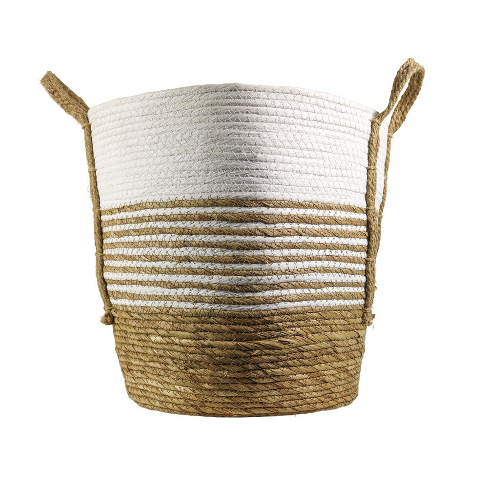 Jutový bílo hnědý pletený košík s uchy ( 1ks) - 28*20*27 cm