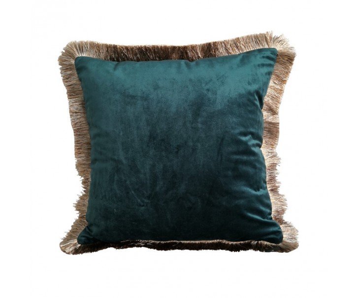 Petrolejový sametový polštář se zlatými třásněmi Fringes gold - 45*45*10cm Mars & More 