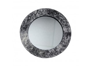 Stolní zrcadlo Minna s lemováním z hovězí kůže černá/ bílá - 25*13*25cm