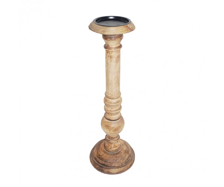 Vyřezávaný svícen Wood z mangového dřeva - 12,5*12,5*46cm Mars & More 