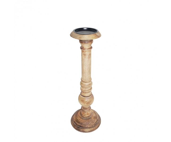 Vyřezávaný svícen Wood z mangového dřeva - 11*11*38cm Mars & More 