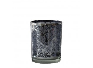 Tmavě šedý svícen Tree s motivem listů - 7*7*8cm